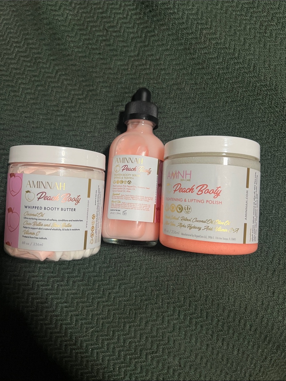 Aminnah Peach Booty Hydrating Whipped Butter, Serum & Polish Set - Peach